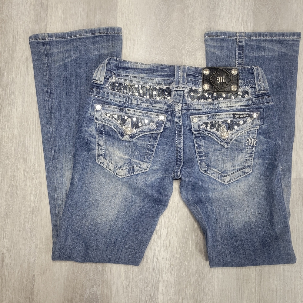 Miss Me Blue Boot Cut Jeans with Silver Accents